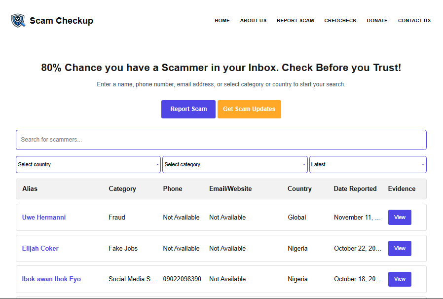 Scam Checkup platform Image